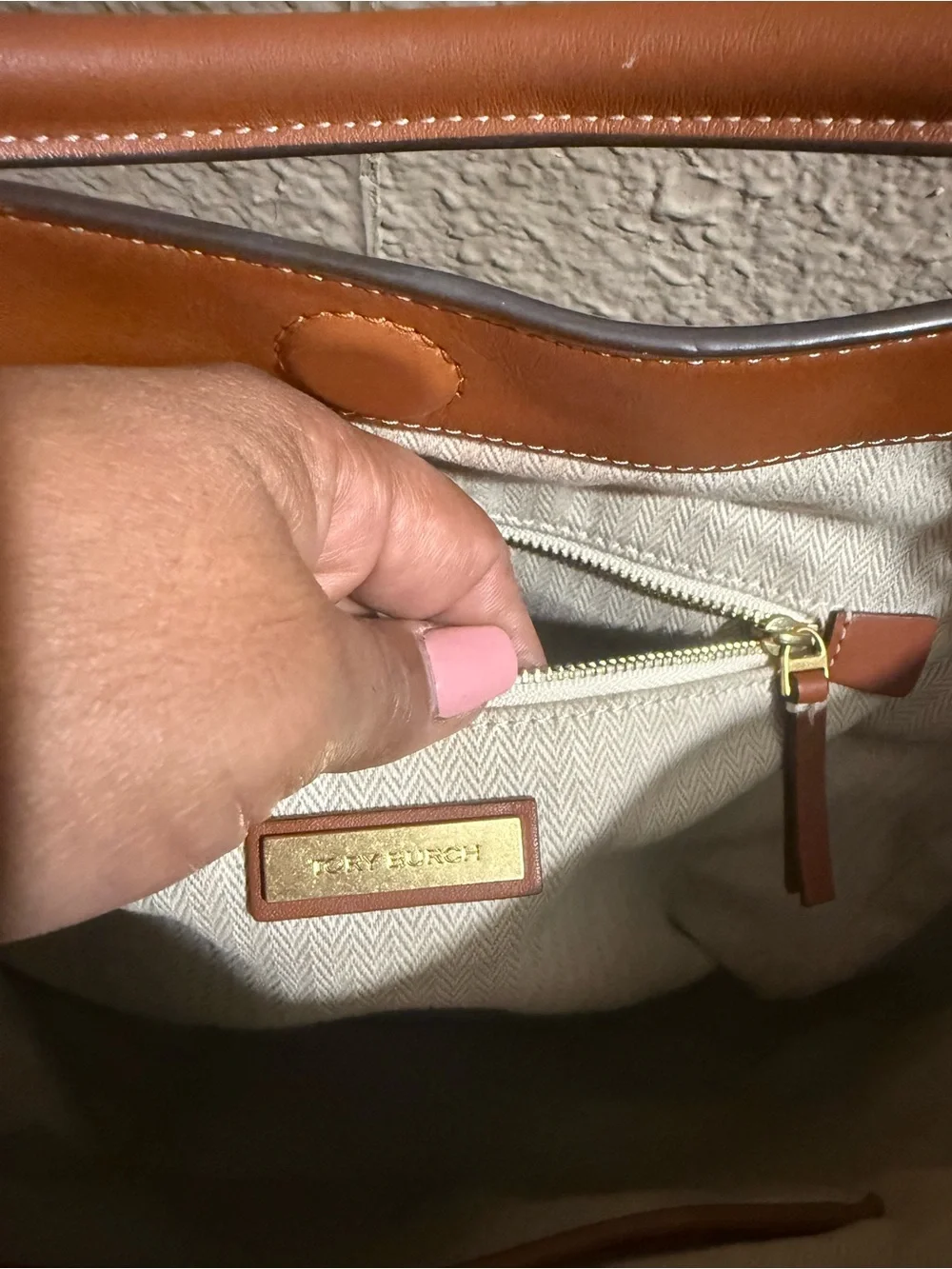 Tory Burch Cognac Leather Hobo with Gold Logo Medallion